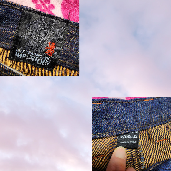 Y2k Imperious Mens Dark Black Wash AOP Baggy Colorful Embroidered Shorts 40 - Picture 6 of 6